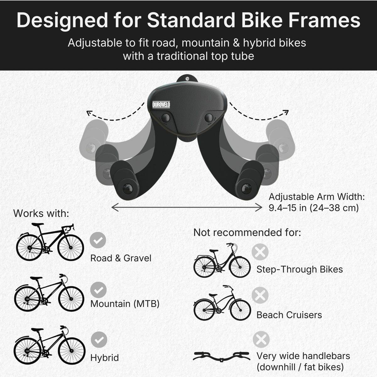 Durovelo Bike Wall Mount - Horizontal Garage Bike Storage System