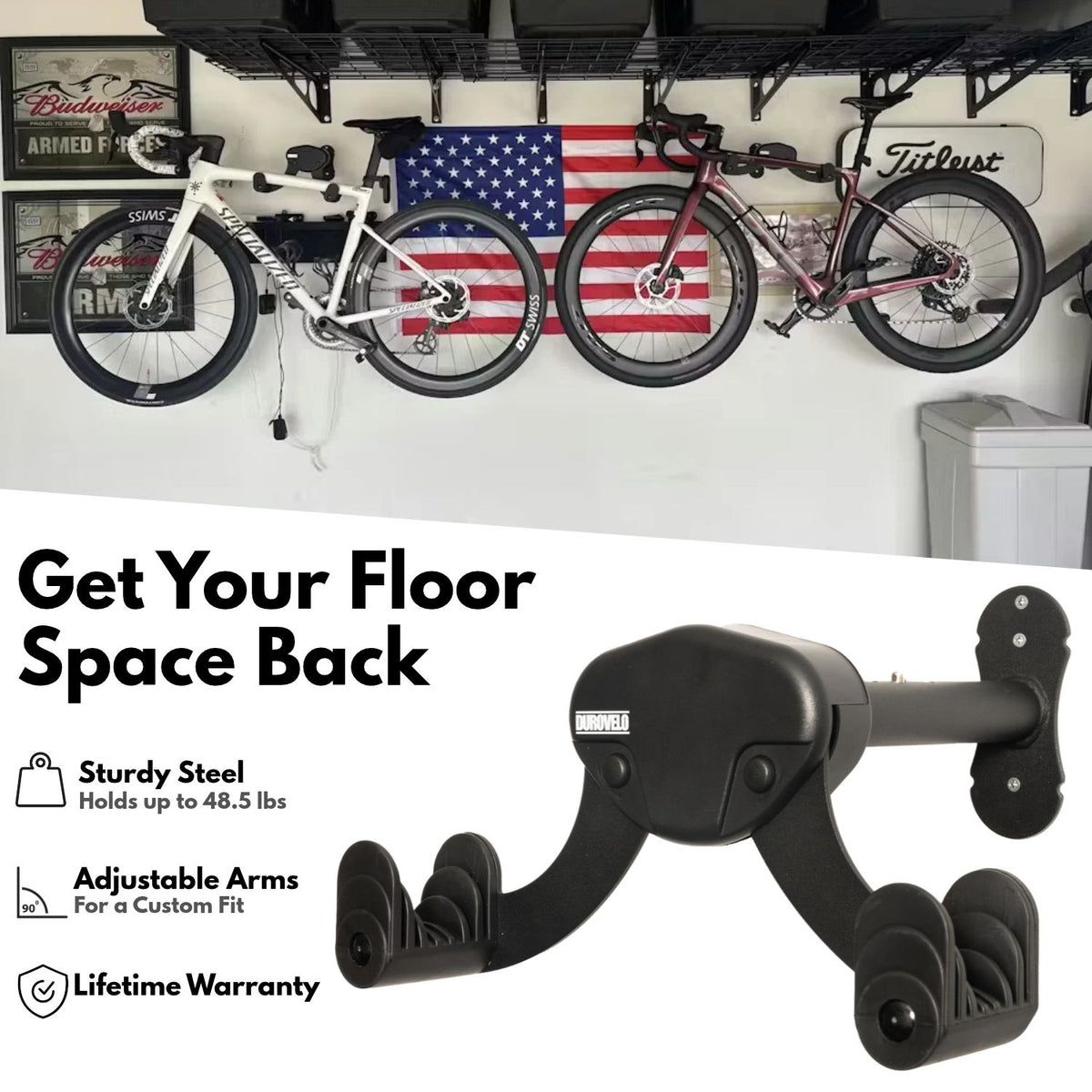 Durovelo Bike Wall Mount - Horizontal Garage Bike Storage System